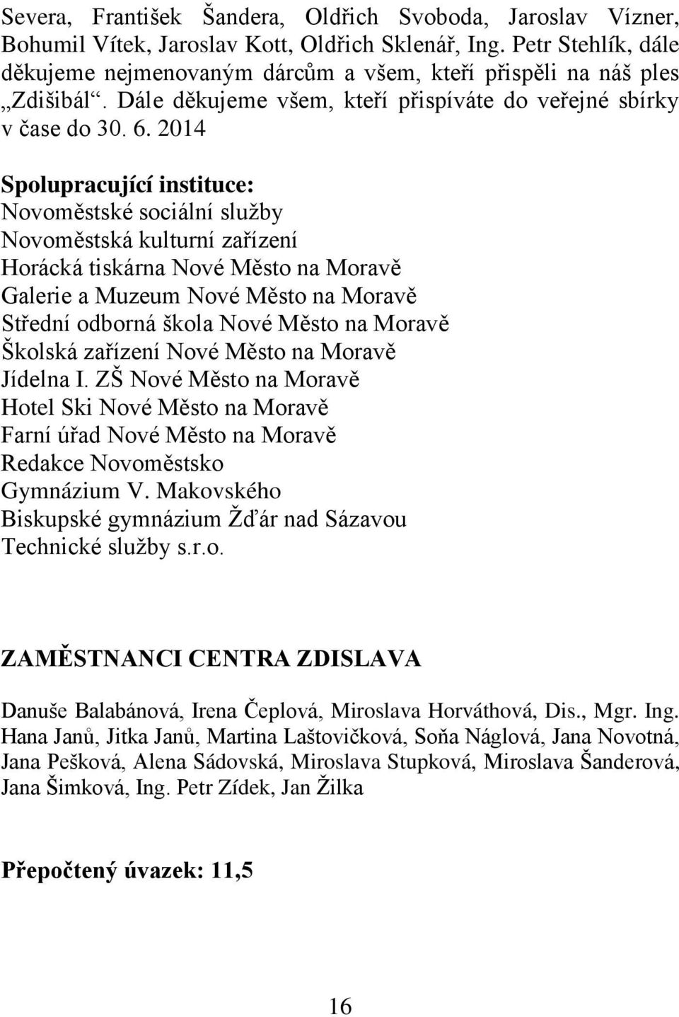 2014 Spolupracující instituce: Novoměstské sociální sluţby Novoměstská kulturní zařízení Horácká tiskárna Nové Město na Moravě Galerie a Muzeum Nové Město na Moravě Střední odborná škola Nové Město