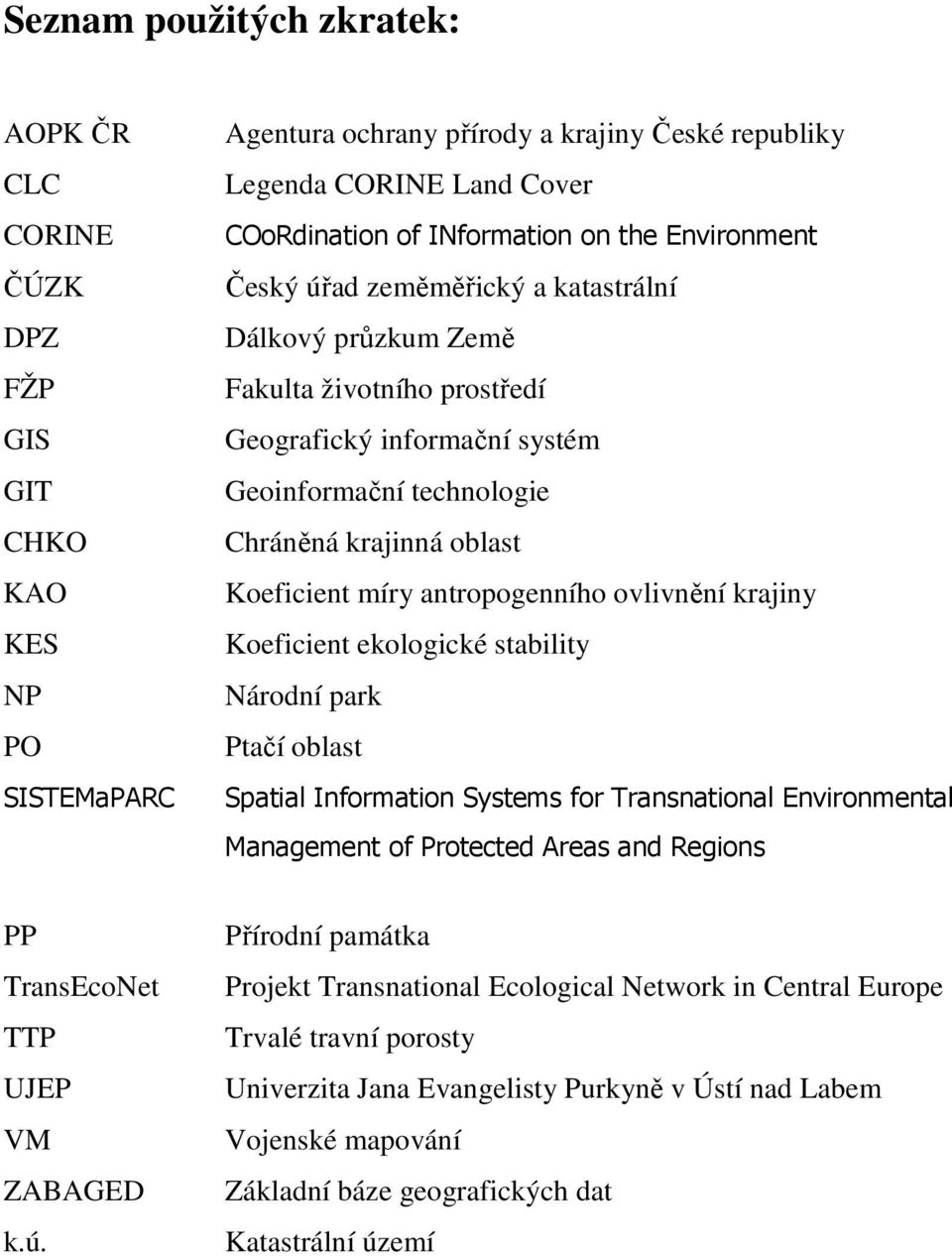 Koeficient míry antropogenního ovlivnění krajiny Koeficient ekologické stability Národní park Ptačí oblast Spatial Information Systems for Transnational Environmental Management of Protected Areas