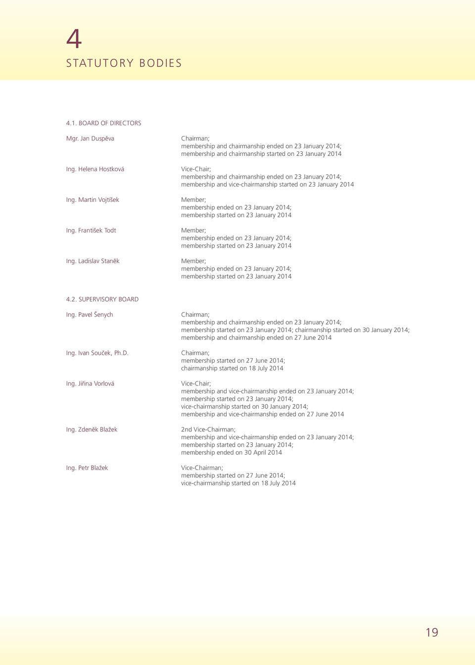 2014; membership and vice-chairmanship started on 23 January 2014 Member; membership ended on 23 January 2014; membership started on 23 January 2014 Member; membership ended on 23 January 2014;