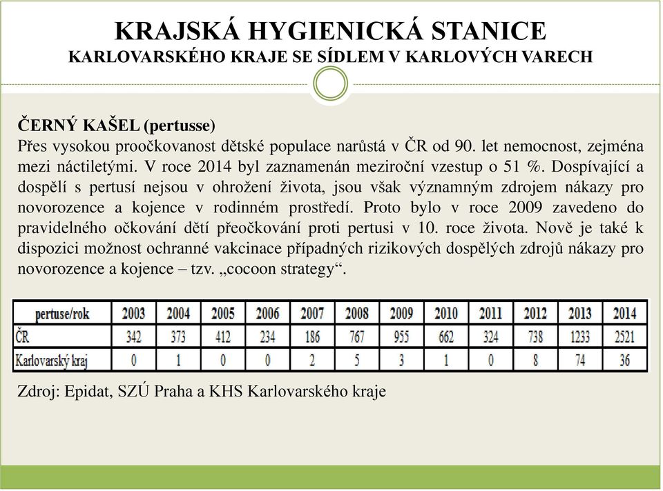 Dospívající a dospělí s pertusí nejsou v ohrožení života, jsou však významným zdrojem nákazy pro novorozence a kojence v rodinném prostředí.