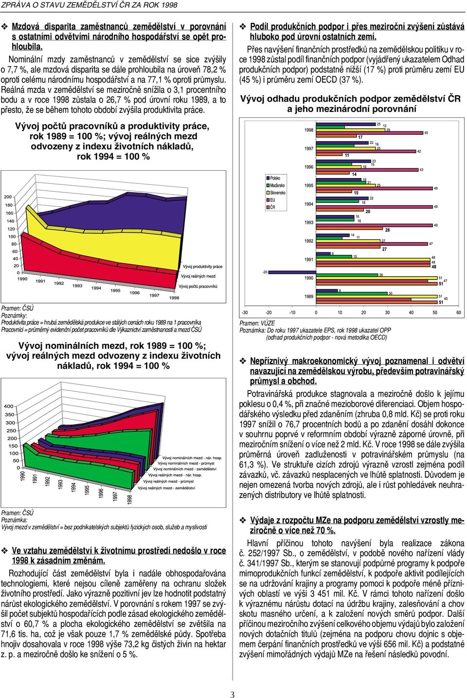 Reálná mzda v zemědělství se meziročně snížila o 3,1 procentního bodu a v roce 1998 zůstala o 26,7 % pod úrovní roku 1989, a to přesto, že se během tohoto období zvýšila produktivita práce.