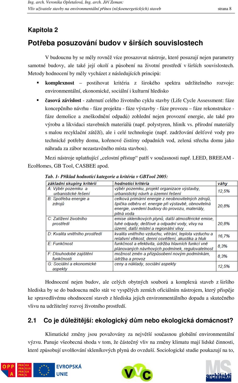 Metody hodnocení by měly vycházet z následujících principů: komplexnost postihovat kritéria z širokého spektra udržitelného rozvoje: environmentální, ekonomické, sociální i kulturní hledisko časová