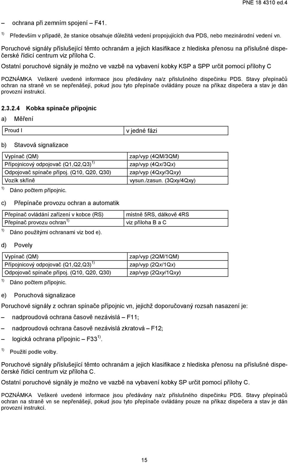 Ostatní poruchové signály je možno ve vazbě na vybavení kobky KSP a SPP určit pomocí přílohy C POZNÁMKA Veškeré uvedené informace jsou předávány na/z příslušného dispečinku PDS.