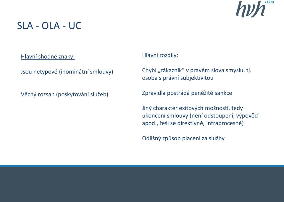 osoba s právní subjektivitou Zpravidla postrádá peněžité sankce Jiný charakter exitových