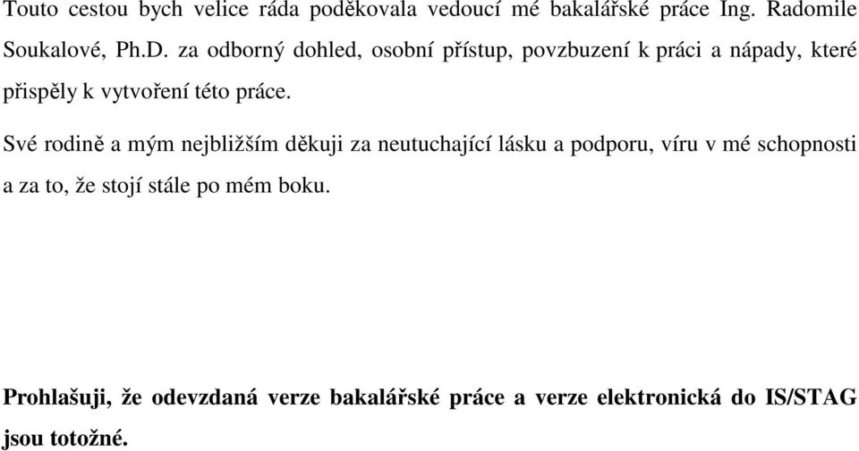 Své rodině a mým nejbližším děkuji za neutuchající lásku a podporu, víru v mé schopnosti a za to, že