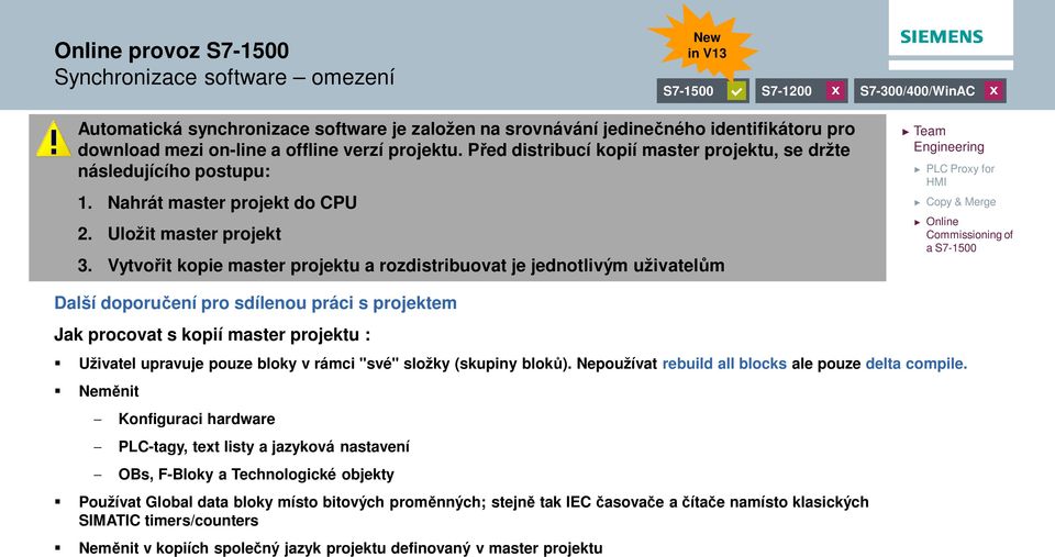 Vytvo it kopie master projektu a rozdistribuovat je jednotlivým uživatel m Další doporu ení pro sdílenou práci s projektem Jak procovat s kopií master projektu : Uživatel upravuje pouze bloky v rámci