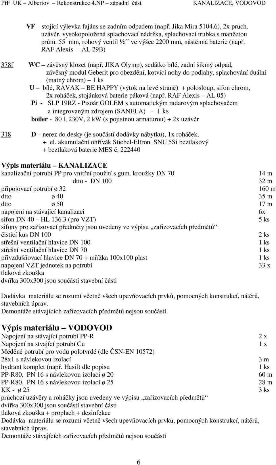 JIKA Olymp), sedátko bílé, zadní šikmý odpad, (matný chrom) U bílé, RAVAK BE HAPPY (výtok na levé straně) + polosloup, sifon chrom, 2x roháček, stojánková baterie páková (např.