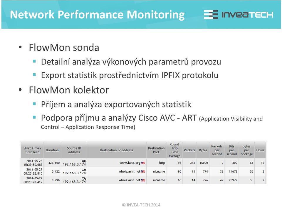 kolektor Příjem a analýza exportovaných statistik Podpora příjmu a analýzy