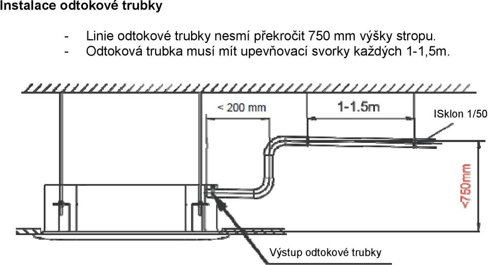 - Odtoková trubka musí mít upevňovací svorky