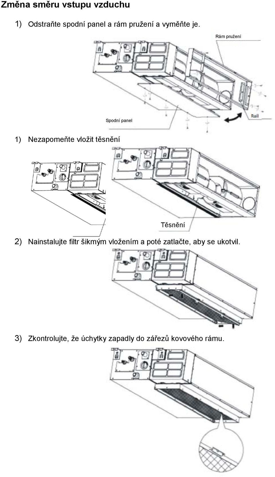 Rám pružení Spodní panel 1) Nezapomeňte vložit těsnění Těsnění 2)