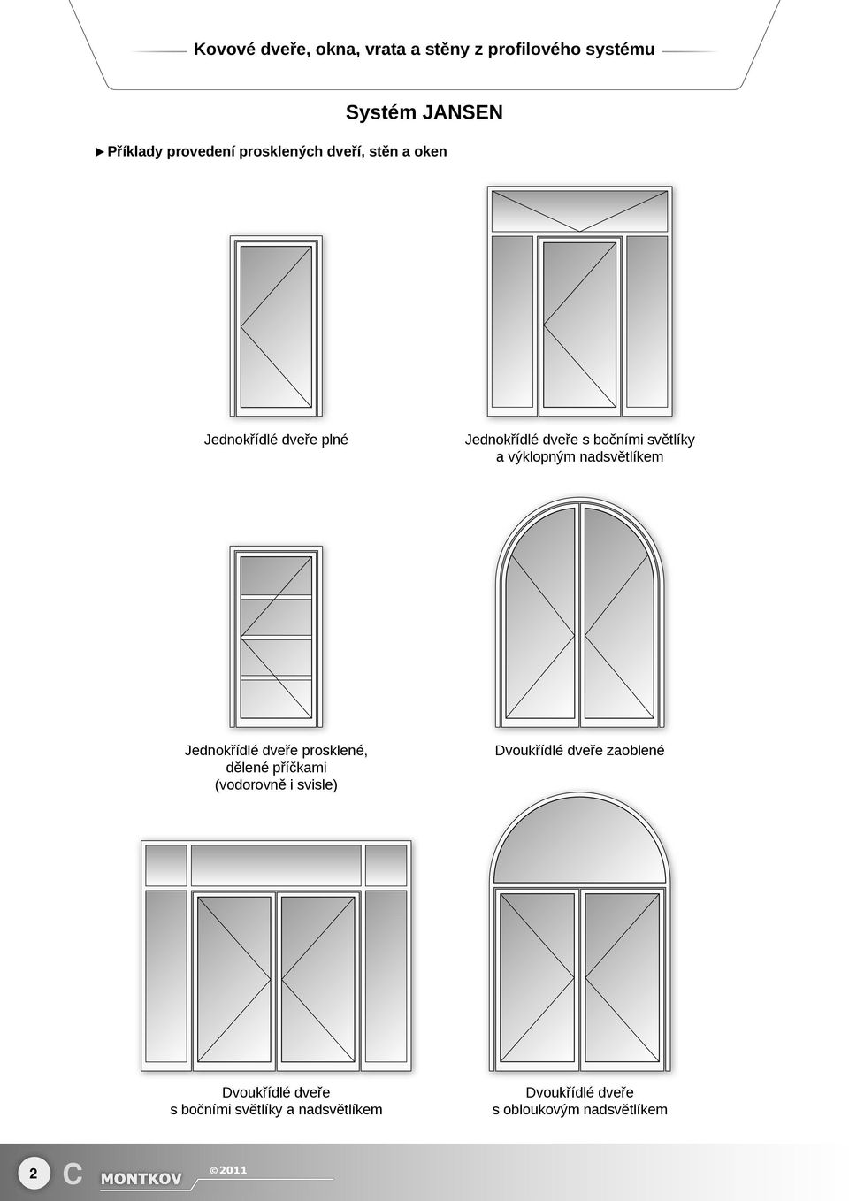 výklopným nadsvětlíkem Jednokřídlé dveře prosklené, dělené příčkami (vodorovně i svisle)