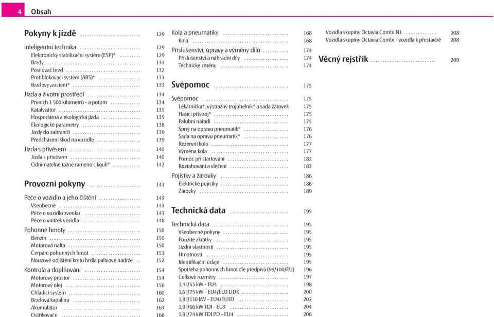 ............ Katalyzátor................................... Hospodárná a ekologická jízda................. Ekologické parametry......................... Jízdy do zahraničí.