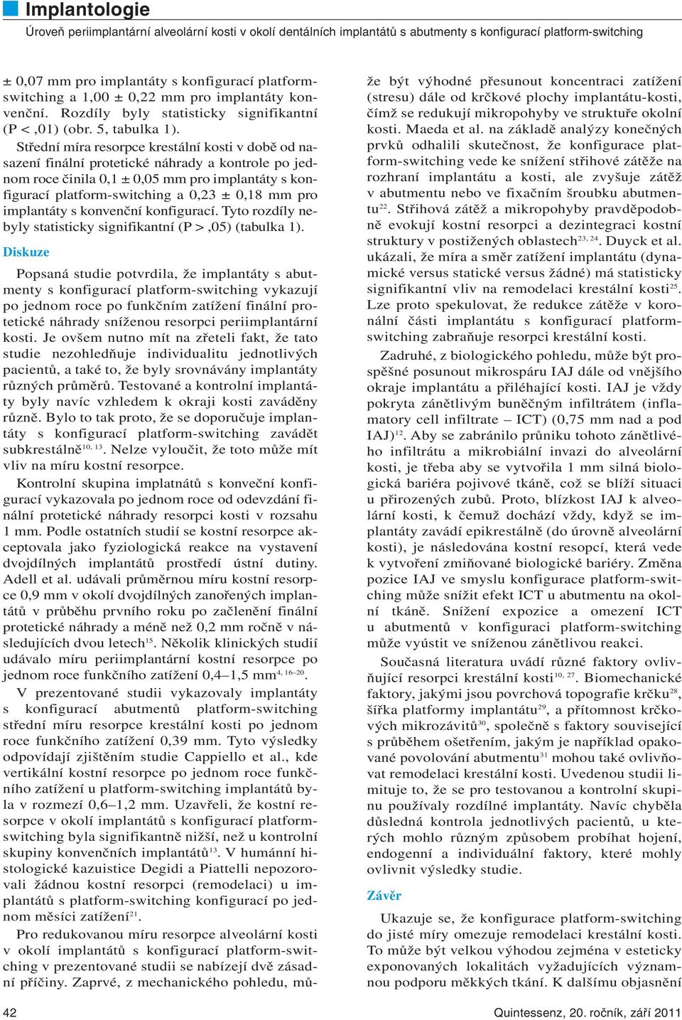 pro implantáty s konvenční konfigurací. Tyto rozdíly nebyly statisticky signifikantní (P >,05) (tabulka 1).