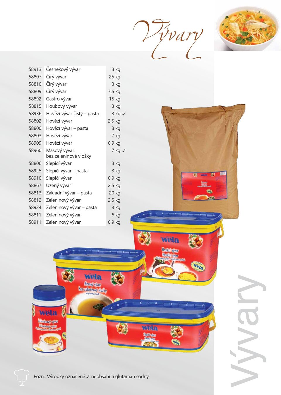 zeleninové vložky 58806 Slepičí vývar 3 kg 58925 Slepičí vývar pasta 3 kg 58910 Slepičí vývar 0,9 kg 58867 Uzený vývar 2,5 kg 58813 Základní vývar pasta 20 kg 58812