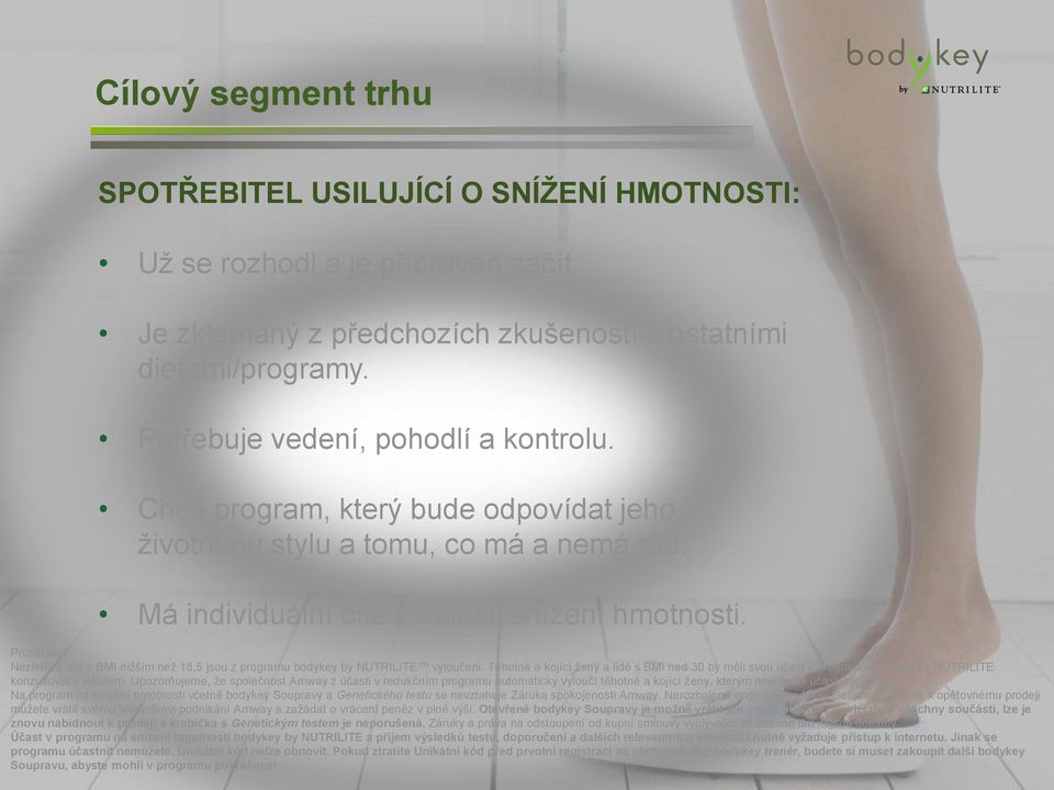 Prohlášení: Nezletilí a lidé s BMI niţším neţ 18,5 jsou z programu bodykey by NUTRILITE vyloučeni.