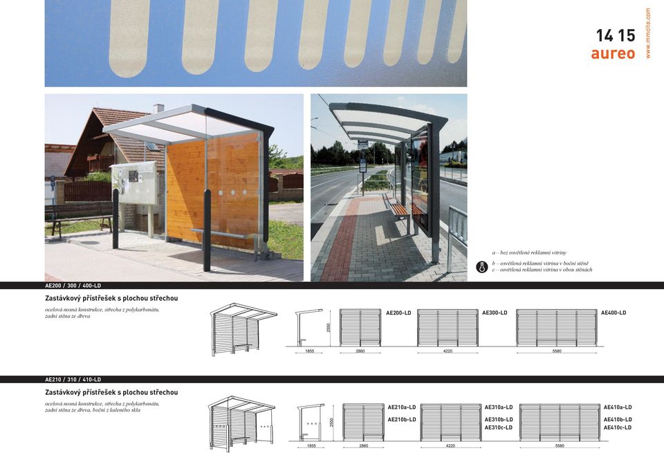 ze dřeva AE200-LD AE300-LD AE400-LD AE210 / 310 / 410-LD Zastávkový přístřešek s plochou střechou zadní