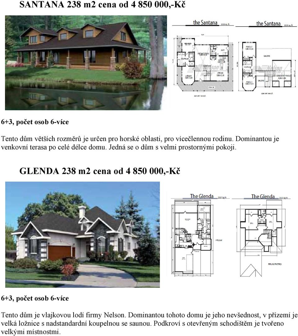 GLENDA 238 m2 cena od 4 850 000,-Kč 6+3, počet osob 6-více Tento dům je vlajkovou lodí firmy Nelson.