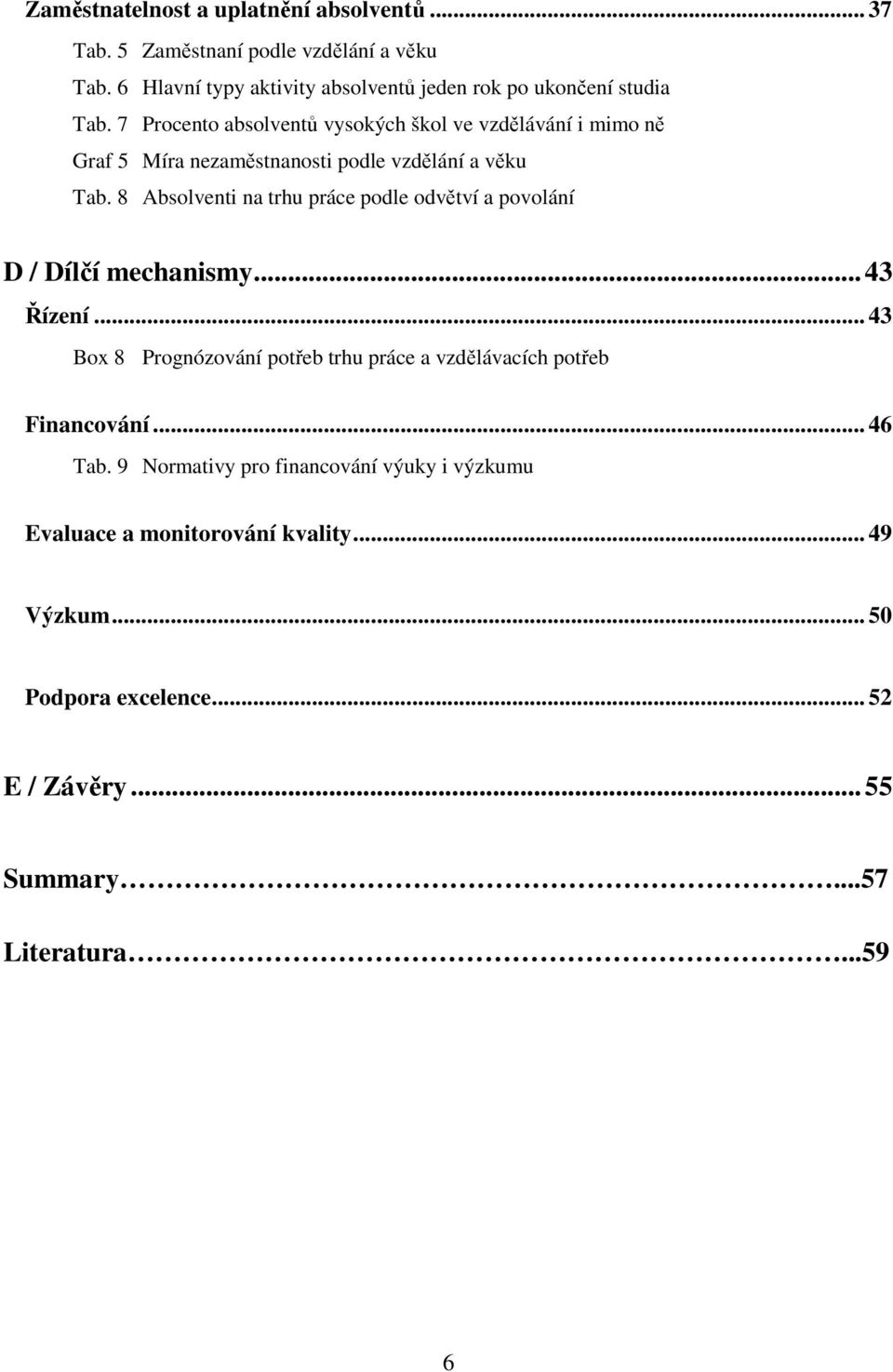 7 Procento absolventů vysokých škol ve vzdělávání i mimo ně Graf 5 Míra nezaměstnanosti podle vzdělání a věku Tab.