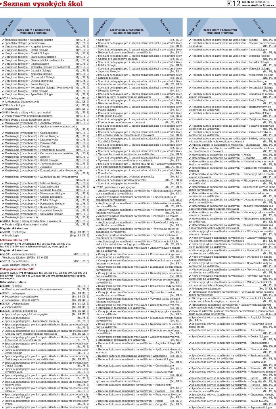 (dvouoborová) Ukrajinská filologie + Latinská filologie Ukrajinská filologie + Německá filologie Ukrajinská filologie + Nizozemská filologie Ukrajinská filologie + Obecná lingvistika Ukrajinská