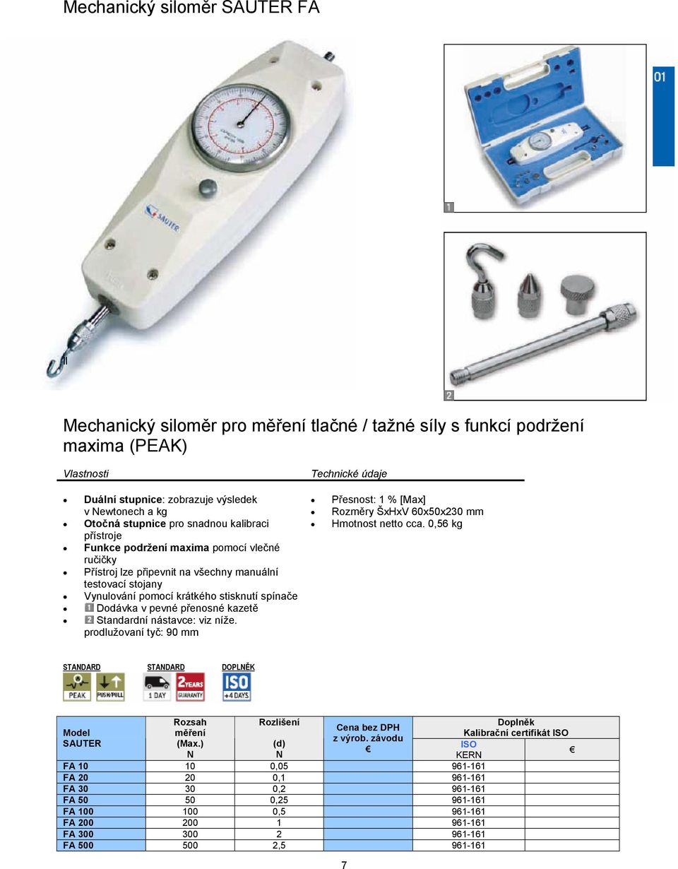 kazetě Standardní nástavce: viz níže. prodlužovaní tyč: 90 mm Technické údaje Přesnost: 1 % [Max] Rozměry ŠxHxV 60x50x230 mm Hmotnost netto cca.