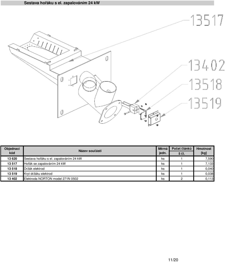 517 Hořák se zapalováním 24 kw ks 1 7,133 13 518 Držák elektrod ks 1