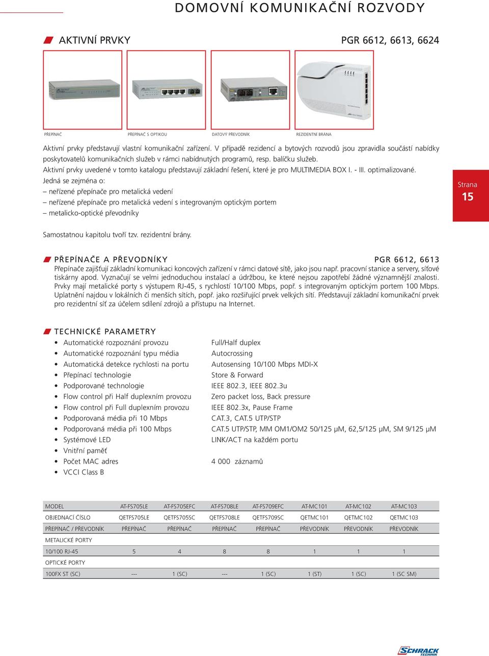 Aktivní prvky uvedené v tomto katalogu představují základní řešení, které je pro MULTIMEDIA BOX I. - III. optimalizované.