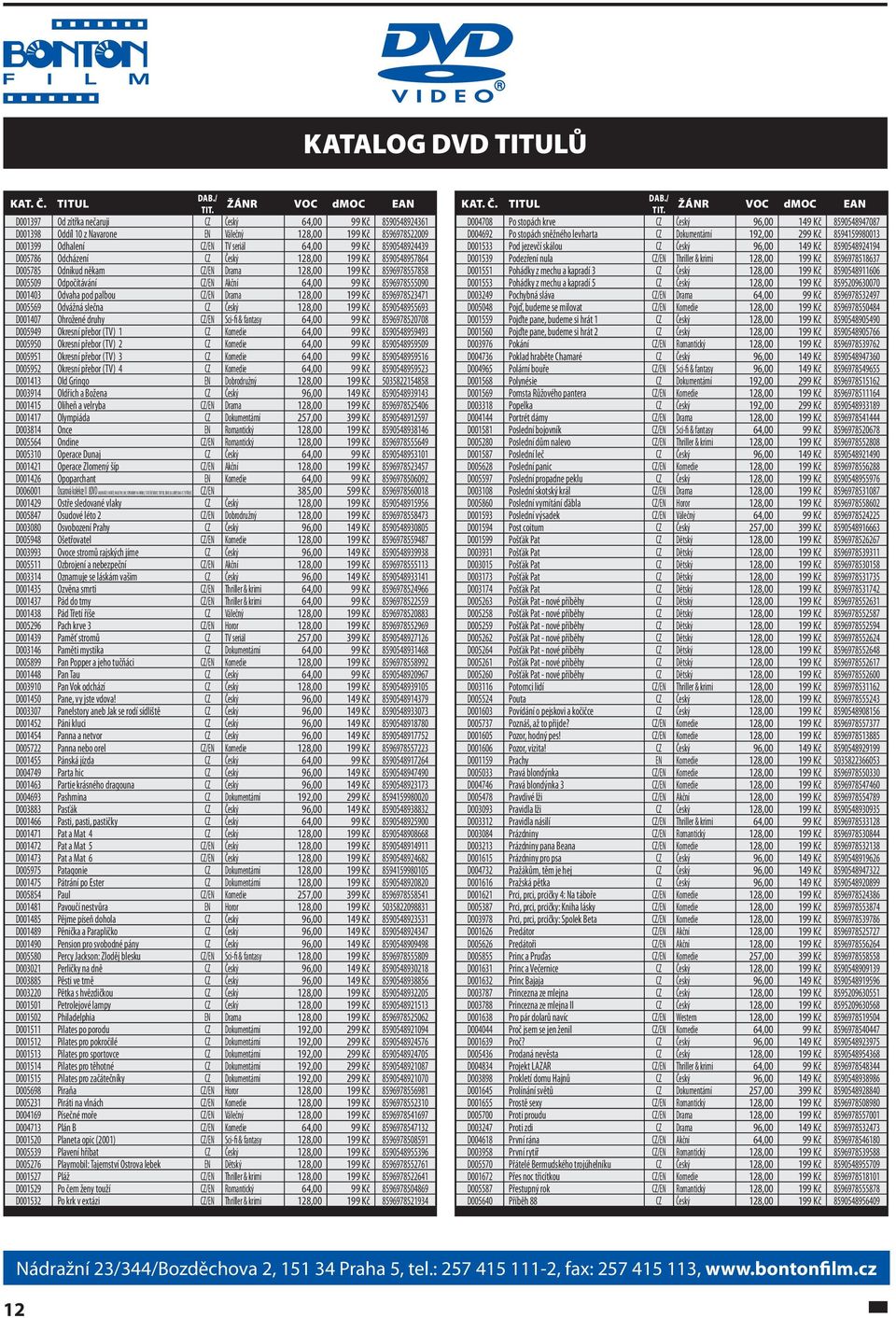 Drama 128,00 199 Kč 8596978523471 D005569 Odvážná slečna CZ Český 128,00 199 Kč 8590548955693 D001407 Ohrožené druhy CZ/EN Sci-fi & fantasy 64,00 99 Kč 8596978520708 D005949 Okresní přebor (TV) 1 CZ