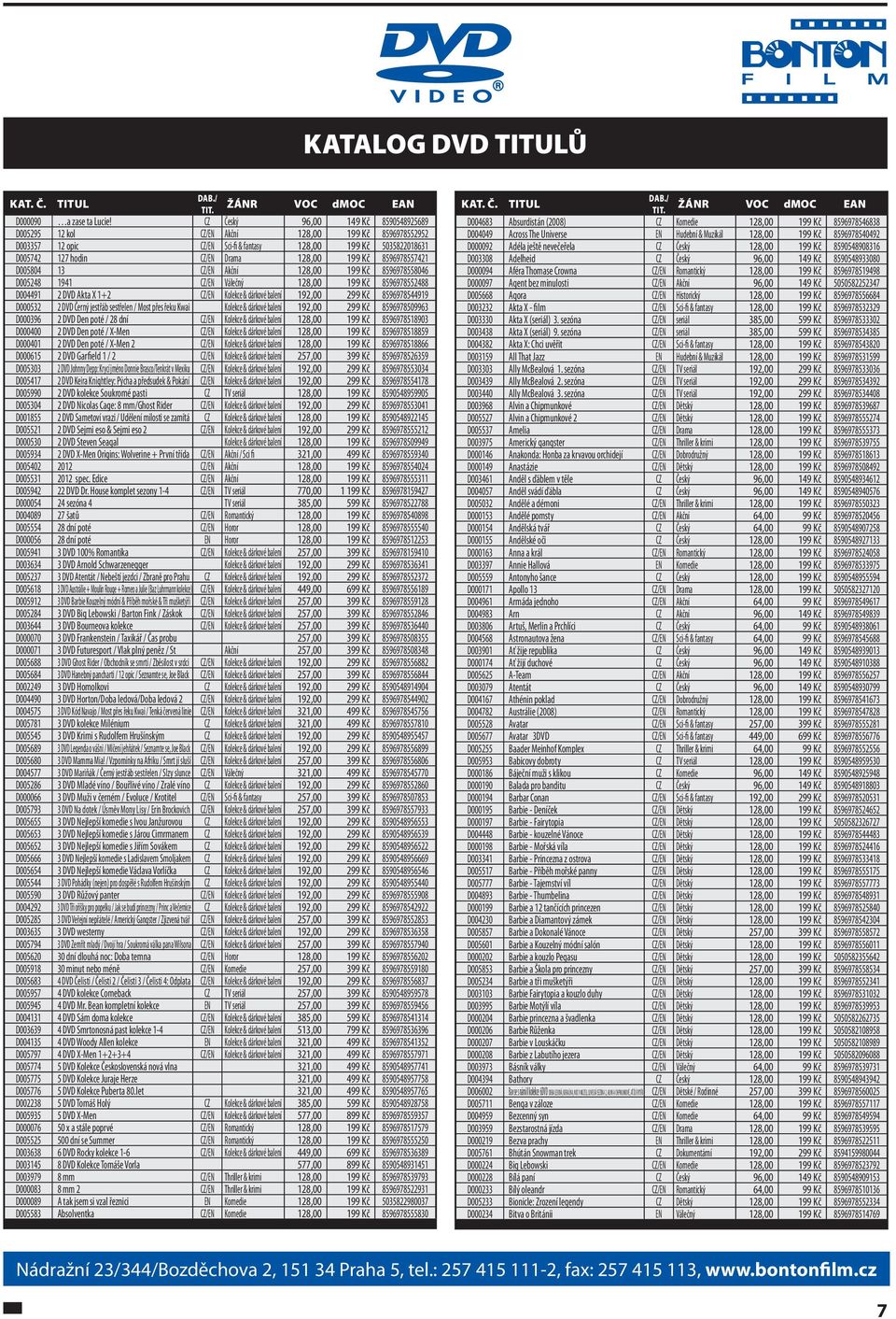 Kč 8596978557421 D005804 13 CZ/EN Akční 128,00 199 Kč 8596978558046 D005248 1941 CZ/EN Válečný 128,00 199 Kč 8596978552488 D004491 2 DVD Akta X 1+2 CZ/EN Kolekce & dárkové balení 192,00 299 Kč