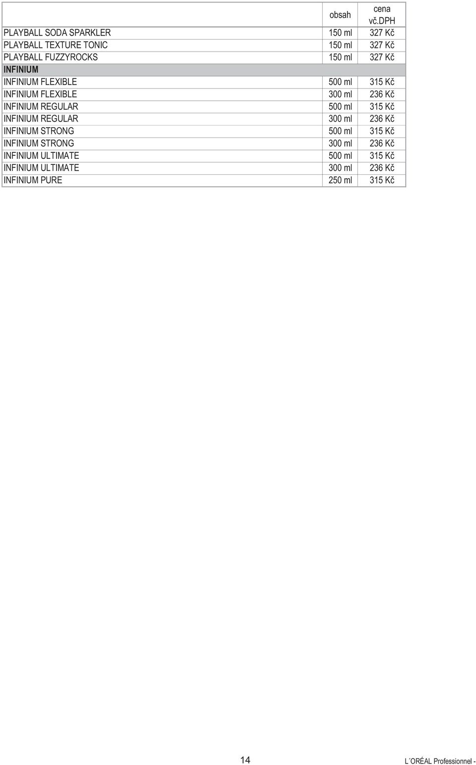 INFINIUM REGULAR 300 ml 236 K INFINIUM STRONG 500 ml 315 K INFINIUM STRONG 300 ml 236 K INFINIUM