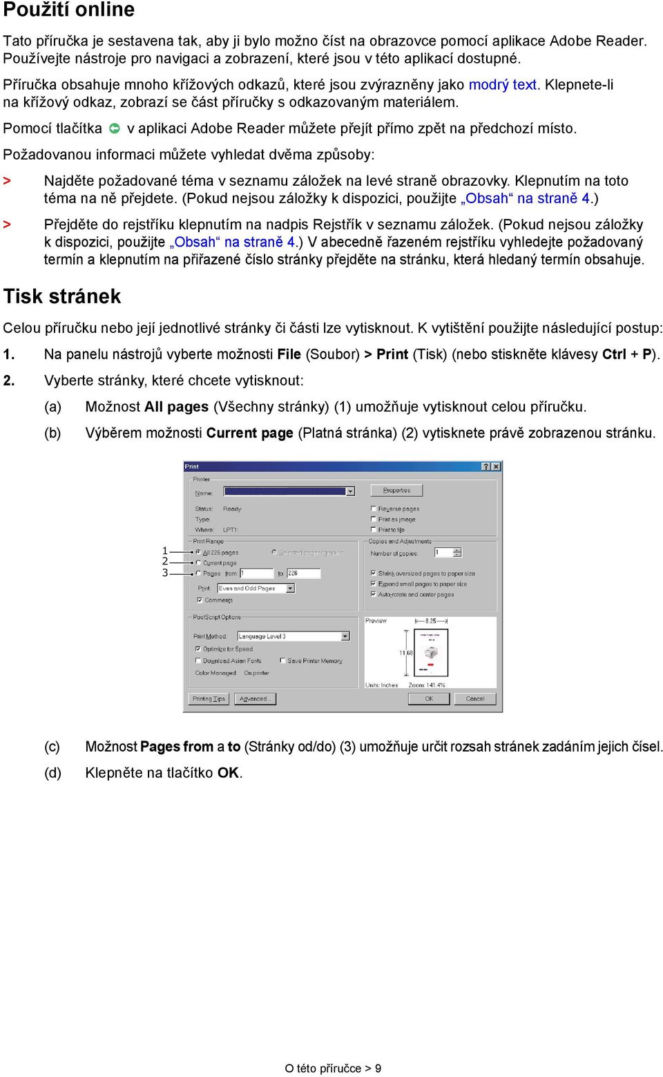 Pomocí tlačítka v aplikaci Adobe Reader můžete přejít přímo zpět na předchozí místo.