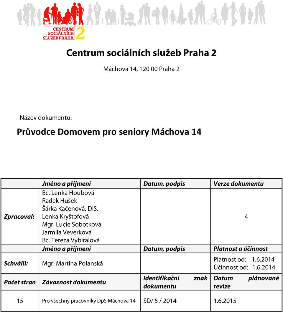 Lucie Sobotková Jarmila Veverková Bc. Tereza Vybíralová Jméno a příjmení Datum, podpis Platnost a účinnost Mgr.