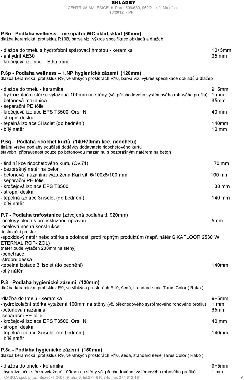 NP hygienické zázemí (120mm) dlažba keramická, protiskluz R9, ve vlhkých prostorách R10, barva viz.