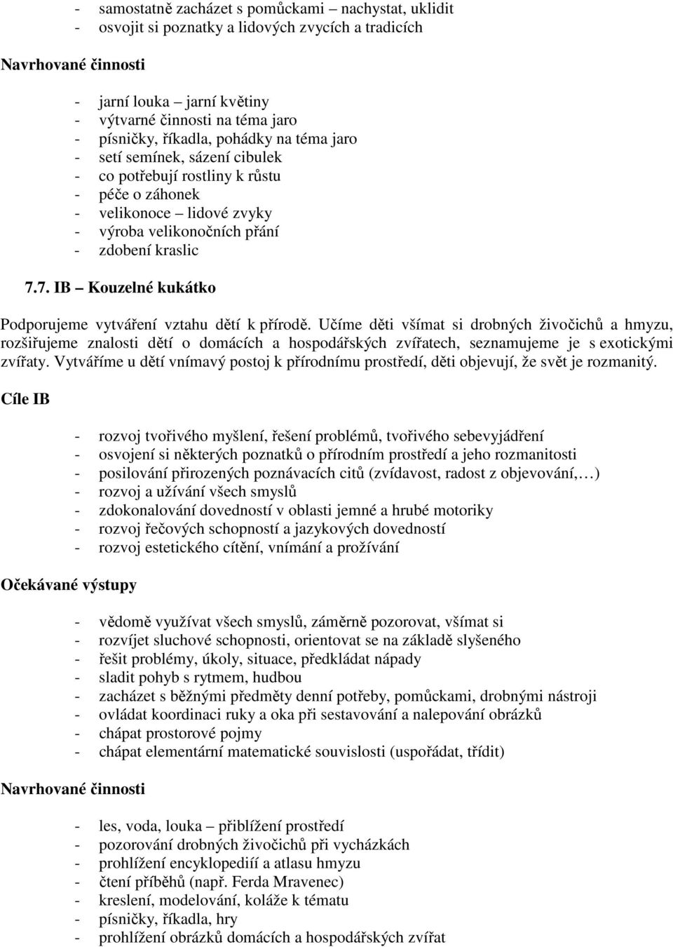 7. IB Kouzelné kukátko Podporujeme vytváření vztahu dětí k přírodě.