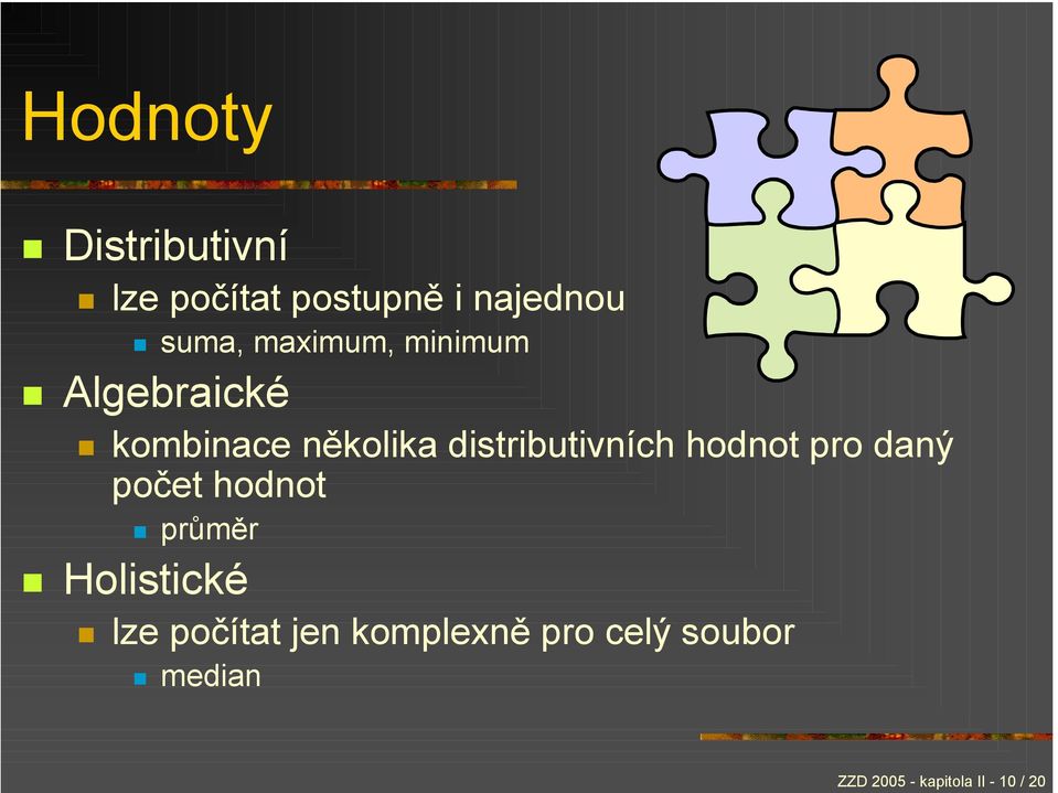 distributivních hodnot pro daný počet hodnot průměr Holistické