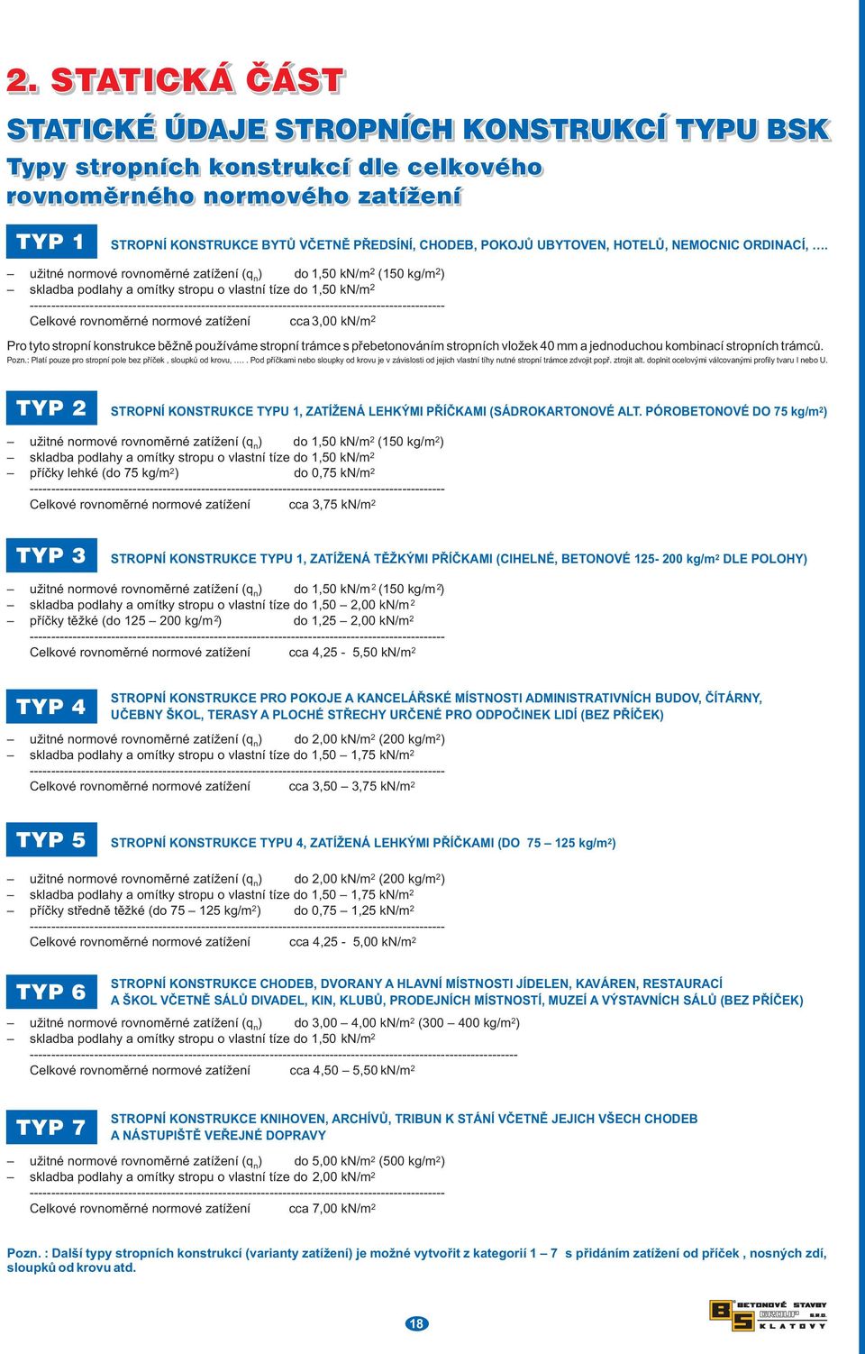 užitné normové rovnoměrné zatížení (q ) do 1,50 kn/m (150 kg/m n ) skladba podlahy a omítky stropu o vlastní tíze do 1,50 kn/m