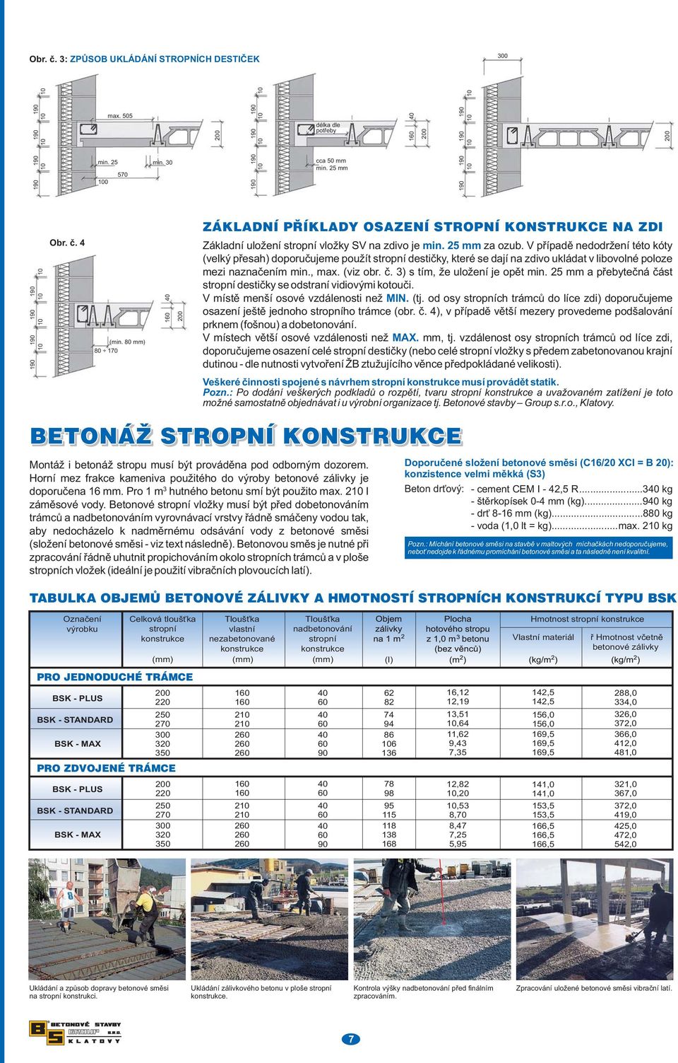 V případě nedodržení této kóty (velký přesah) doporučujeme použít stropní destičky, které se dají na zdivo ukládat v libovolné poloze mezi naznačením min., max. (viz obr. č.