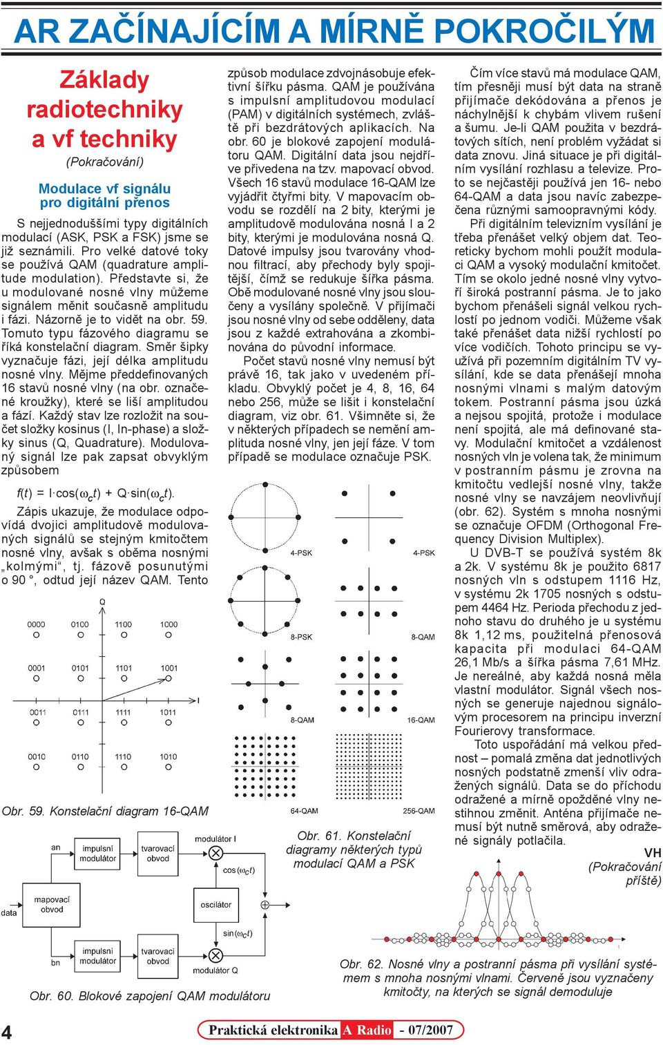 Názornì je to vidìt na obr. 59. Tomuto typu fázového diagramu se øíká konstelaèní diagram. Smìr šipky vyznaèuje fázi, její délka amplitudu nosné vlny.