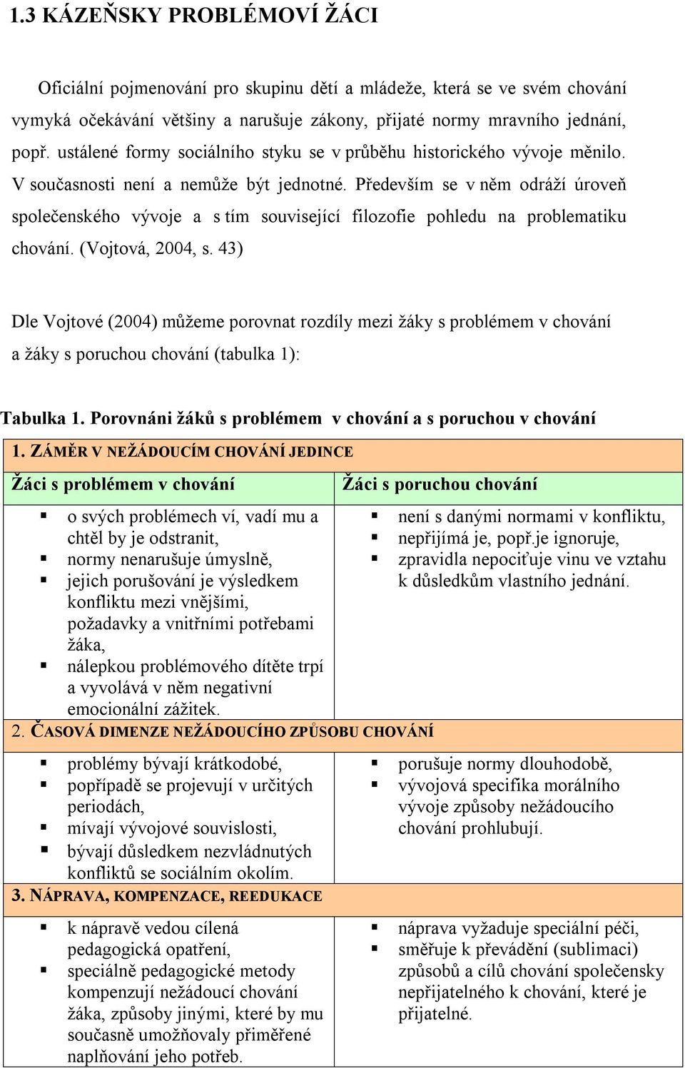 Především se v něm odráží úroveň společenského vývoje a s tím související filozofie pohledu na problematiku chování. (Vojtová, 4, s.