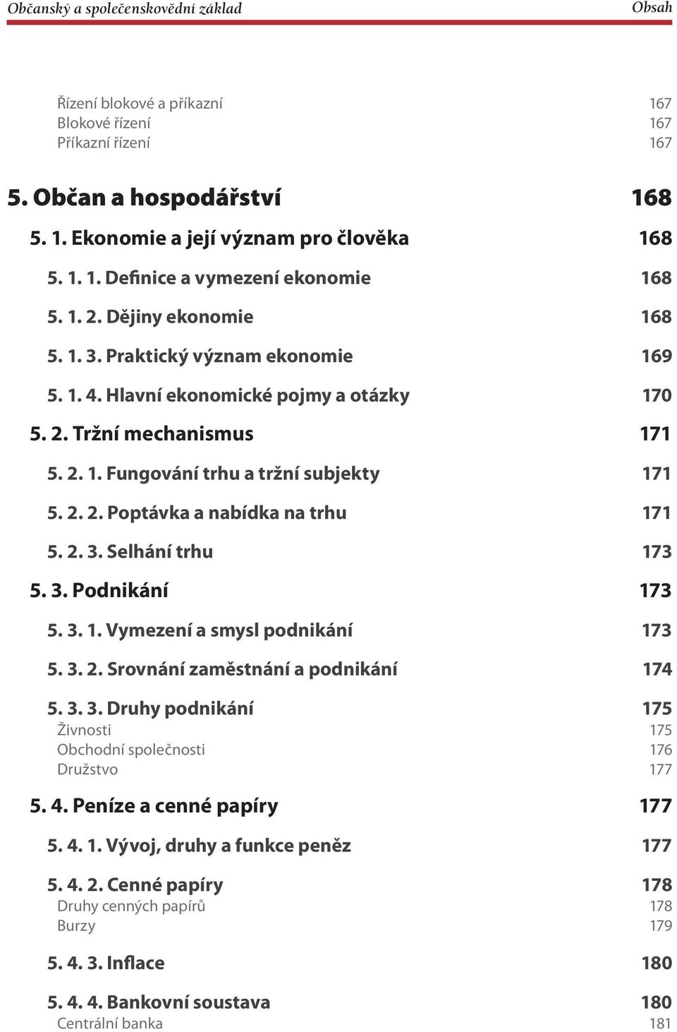 2. 3. Selhání trhu 173 5. 3. Podnikání 173 5. 3. 1. Vymezení a smysl podnikání 173 5. 3. 2. Srovnání zaměstnání a podnikání 174 5. 3. 3. Druhy podnikání 175 Živnosti 175 Obchodní společnosti 176 Družstvo 177 5.