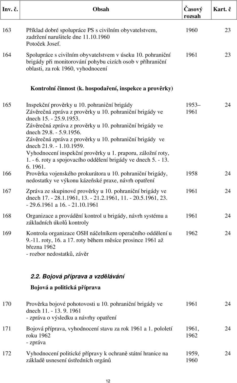 pohraniční brigády 1953 24 Závěrečná zpráva z prověrky u 10. pohraniční brigády ve 1961 dnech 15. - 25.9.1953. Závěrečná zpráva z prověrky u 10. pohraniční brigády ve dnech 29.8. - 5.9.1956.