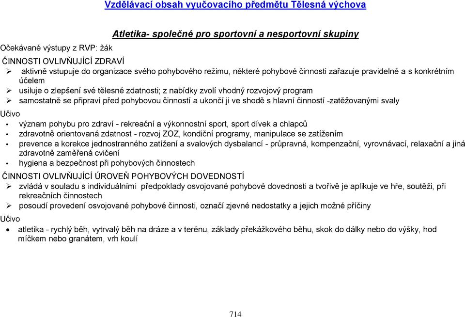 před pohybovou činností a ukončí ji ve shodě s hlavní činností -zatěžovanými svaly Učivo význam pohybu pro zdraví - rekreační a výkonnostní sport, sport dívek a chlapců zdravotně orientovaná zdatnost