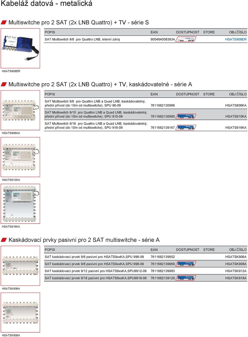 LNB a Quad LNB, kaskádovatelný, přední přívod (do 10m od multiswitche), SPU 910-09 7611682130980 HSATS910KA HSATS906KA SAT Multiswitch 9/16 pro Quattro LNB a Quad LNB, kaskádovatelný, přední přívod