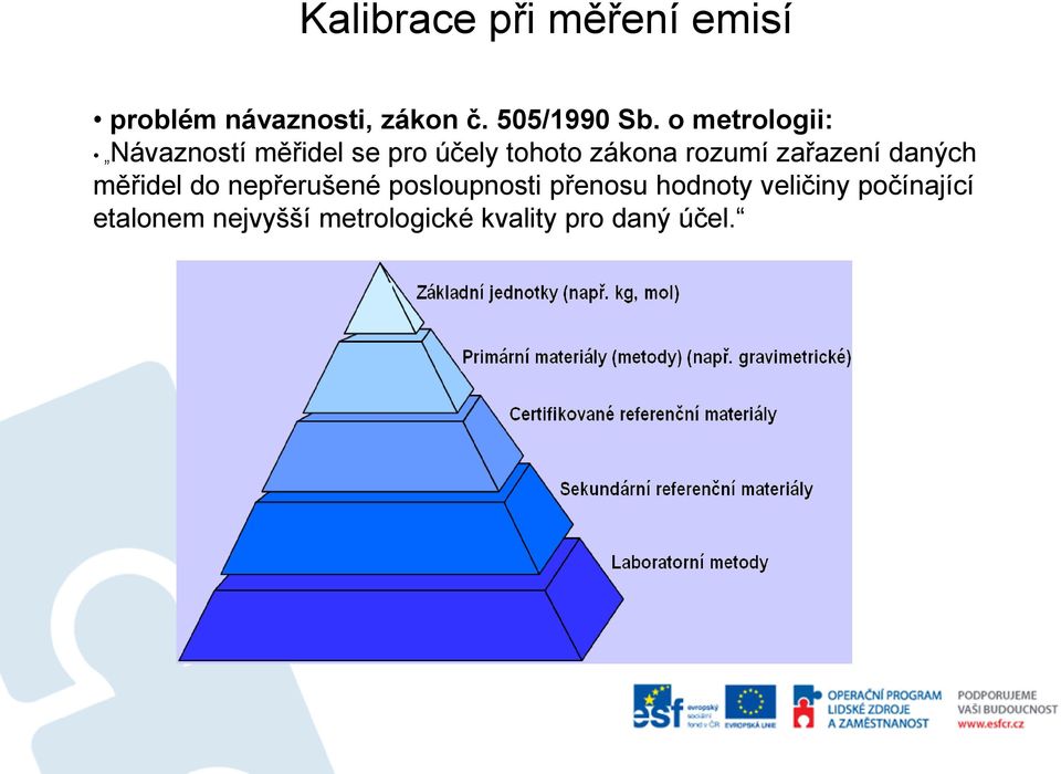 zařazení daných měřidel do nepřerušené posloupnosti přenosu hodnoty