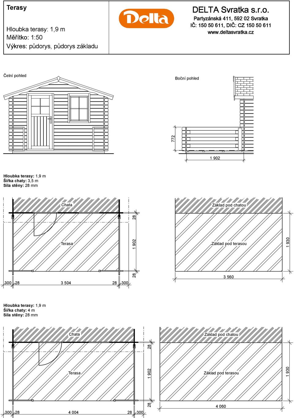 28 1 902 28 3 560 1 930 Šířka chaty: 4