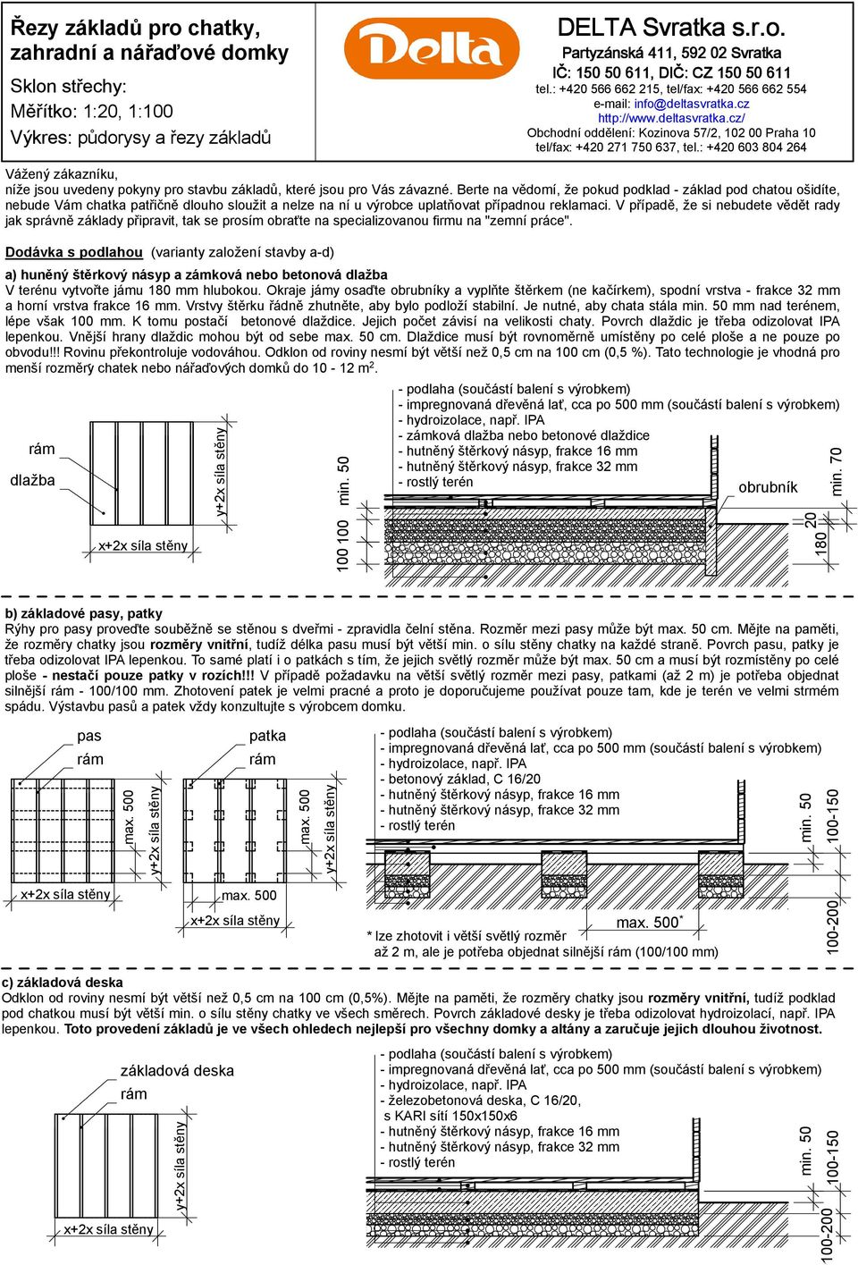 : +420 603 804 264 Vážený zákazníku, níže jsou uvedeny pokyny pro stavbu základů, které jsou pro Vás závazné.