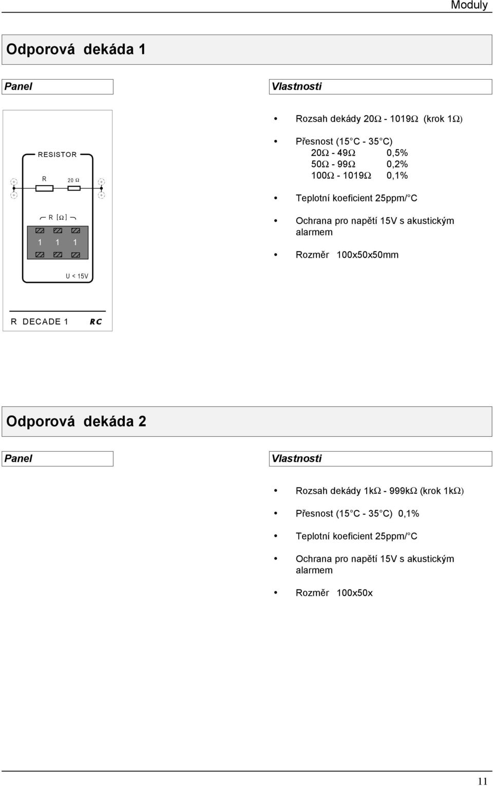 Ochrana pro napětí 15V s akustickým alarmem! Rozměr 100x50x50mm U < 15V R DECADE 1 Odporová dekáda 2!