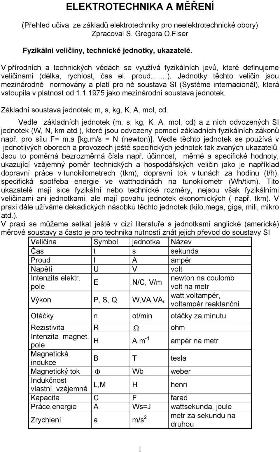 Jednotky těchto veličin jsou mezinárodně normovány a platí pro ně soustava SI (Systéme internacionál), která vstoupila v platnost od 1.1.1975 jako mezinárodní soustava jednotek.