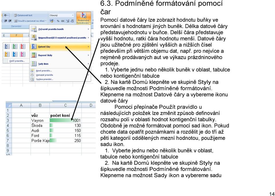 pro nejvíce a nejméně prodávaných aut ve výkazu prázdninového prodeje. 1. Vyberte jednu nebo několik buněk v oblast, tabulce nebo kontigenční tabulce 2.