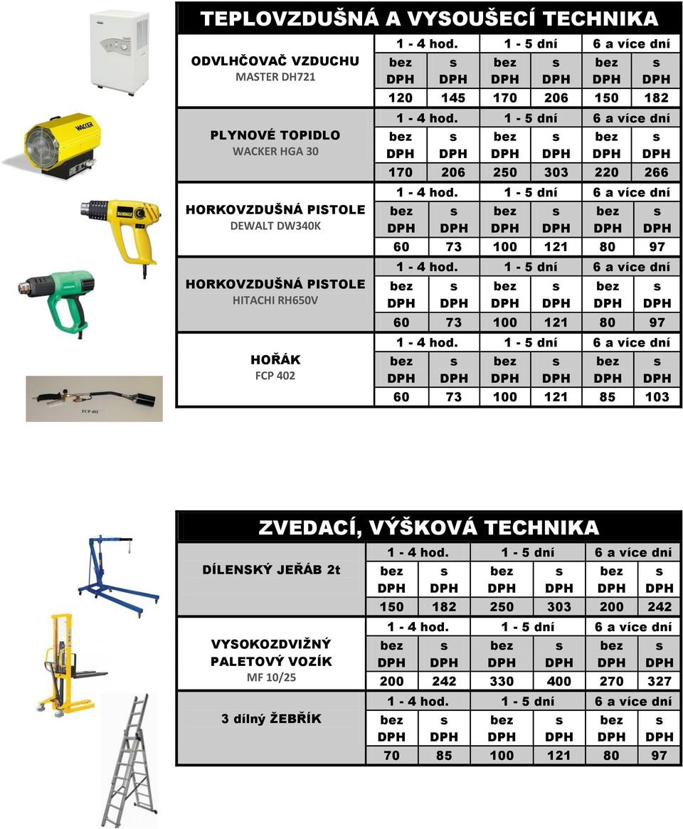 220 266 60 73 100 121 80 97 60 73 100 121 80 97 60 73 100 121 85 103 ZVEDACÍ, VÝŠKOVÁ TECHNIKA DÍLENSKÝ JEŘÁB 2t