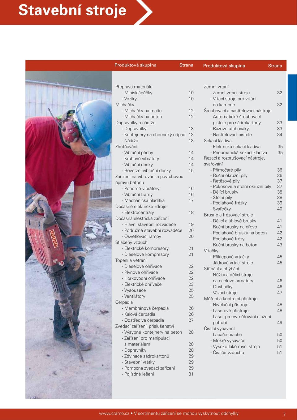 úpravu betonu - Ponorné vibrátory 16 - Vibrační trámy 16 - Mechanická hladítka 17 Dočasné elektrické zdroje - Elektrocentrály 18 Dočasná elektrická zařízení - Hlavní stavební rozvaděče 19 - Podružné